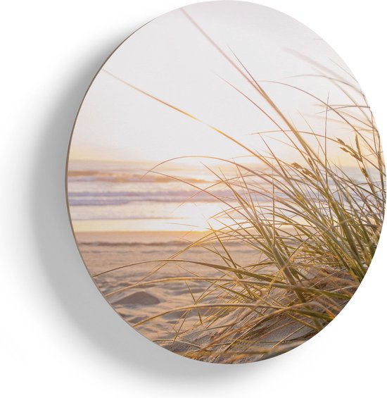 Cercle mural en bois Artaza - Plage et dunes au coucher du soleil - Ø 65 cm - Cercle mural en contreplaqué - Peinture ronde