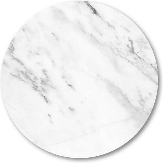 White Marble - Wit Marmer Patroon - Muurcirkel 50cm - Wandcirkel voor buiten - Aluminium Dibond - Minimalist