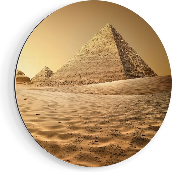 Artaza Dibond Muurcirkel Egyptische Piramides - Egypte - Ø 90 cm - Groot - Wandcirkel - Rond Schilderij - Voor Binnen en Buiten