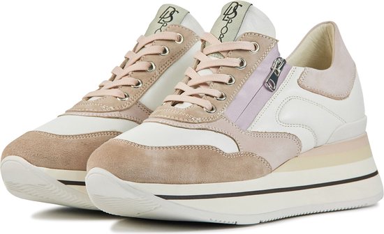 DL Sport Sneakers Dames - Lage sneakers / Damesschoenen - Leer - 5250     -  Wit roze - Maat 41