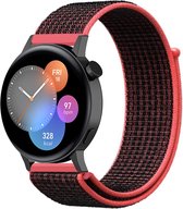 Nylon Smartwatch bandje - Geschikt voor Huawei Watch GT 3 42mm nylon band - zwart/koraal - 42mm - Strap-it Horlogeband / Polsband / Armband
