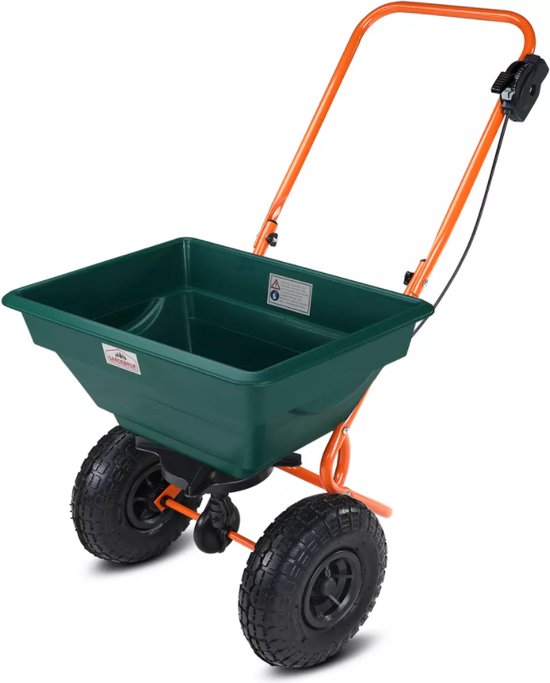 Gardebruk Strooiwagen 20L – Instelbaar Luchtband – Groen Oranje