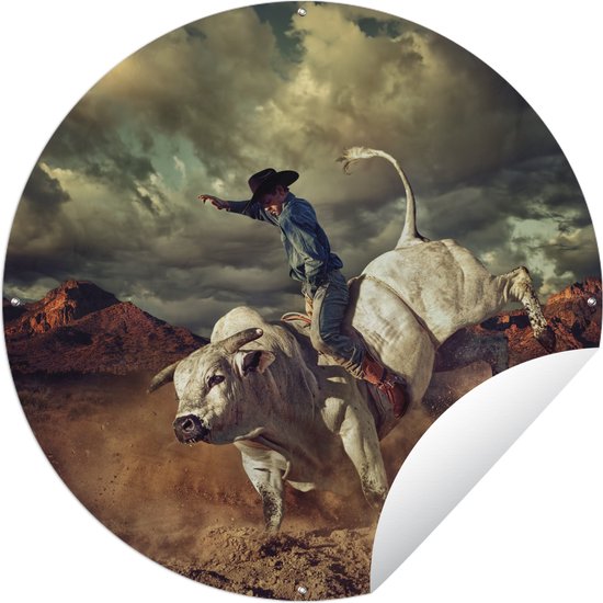 Tuincirkel Cowboy op stier tijdens een rodeo - Tuinposter