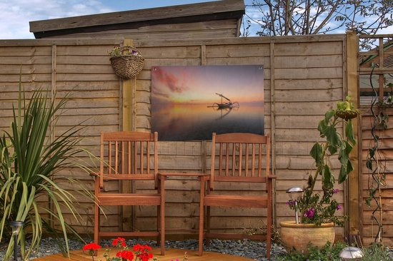Tuinposter 60x40 cm - Tuindecoratie Afbeelding van een zonsondergang in Bali - Poster voor in de tuin - Buiten decoratie - Schutting tuinschilderij - Tuindoek muurdecoratie - Wanddecoratie balkondoek