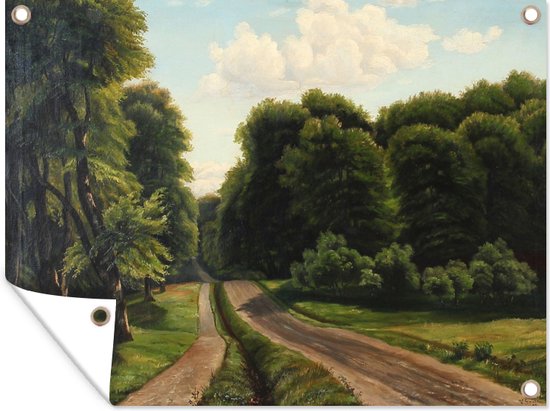 Muurdecoratie buiten Zomerdag bij een bosweg - schilderij van Vilhelm Groth - 160x120 cm - Tuindoek - Buitenposter