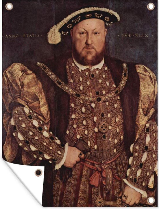 Muurdecoratie buiten Portret van Henry VIII - Schilderij van Hans Holbein de Jonge - 120x160 cm - Tuindoek - Buitenposter