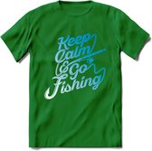 Keeo Calm Go Fishing - Vissen T-Shirt | Grappig Verjaardag Vis Hobby Cadeau Shirt | Dames - Heren - Unisex | Tshirt Hengelsport Kleding Kado - Donker Groen - XXL