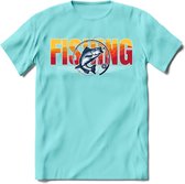 Fishing - Vissen T-Shirt | Grappig Verjaardag Vis Hobby Cadeau Shirt | Dames - Heren - Unisex | Tshirt Hengelsport Kleding Kado - Licht Blauw - XXL