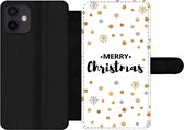 Bookcase Geschikt voor iPhone 12 telefoonhoesje - Merry Christmas - Kerst - Goud - Quotes - Spreuken - Met vakjes - Wallet case met magneetsluiting