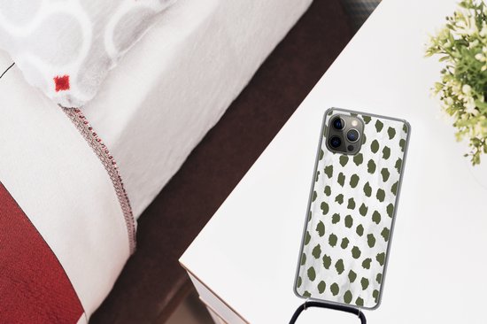 Coque avec cordon iPhone 13 Pro - Imprimé marbré - Pois - Vert - Siliconen - Bandoulière - Coque arrière avec cordon - Coque pour téléphone avec cordon - Coque avec corde