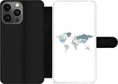 Bookcase Geschikt voor iPhone 13 Pro Max telefoonhoesje - Wereldkaart - Pastel - Landen - Met vakjes - Wallet case met magneetsluiting