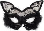 Masque oeil de chat noir avec marabout et dentelle