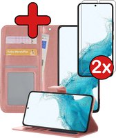 Coque Samsung Galaxy S22 Ultra Book Case Cover Wallet Cover avec 2x Protecteur d'écran - Samsung Galaxy S22 Ultra Case Cover Wallet Case - Or Rose
