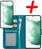 Hoes Geschikt voor Samsung S22 Plus Hoesje Bookcase Hoes Flip Case Book Cover Met Screenprotector - Hoesje Geschikt voor Samsung Galaxy S22 Plus Hoes Book Case Hoesje - turquoise