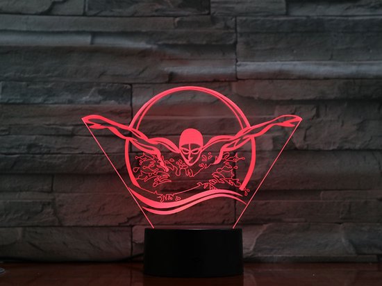 3D Led Lamp Met Gravering - RGB 7 Kleuren - Zwemmen