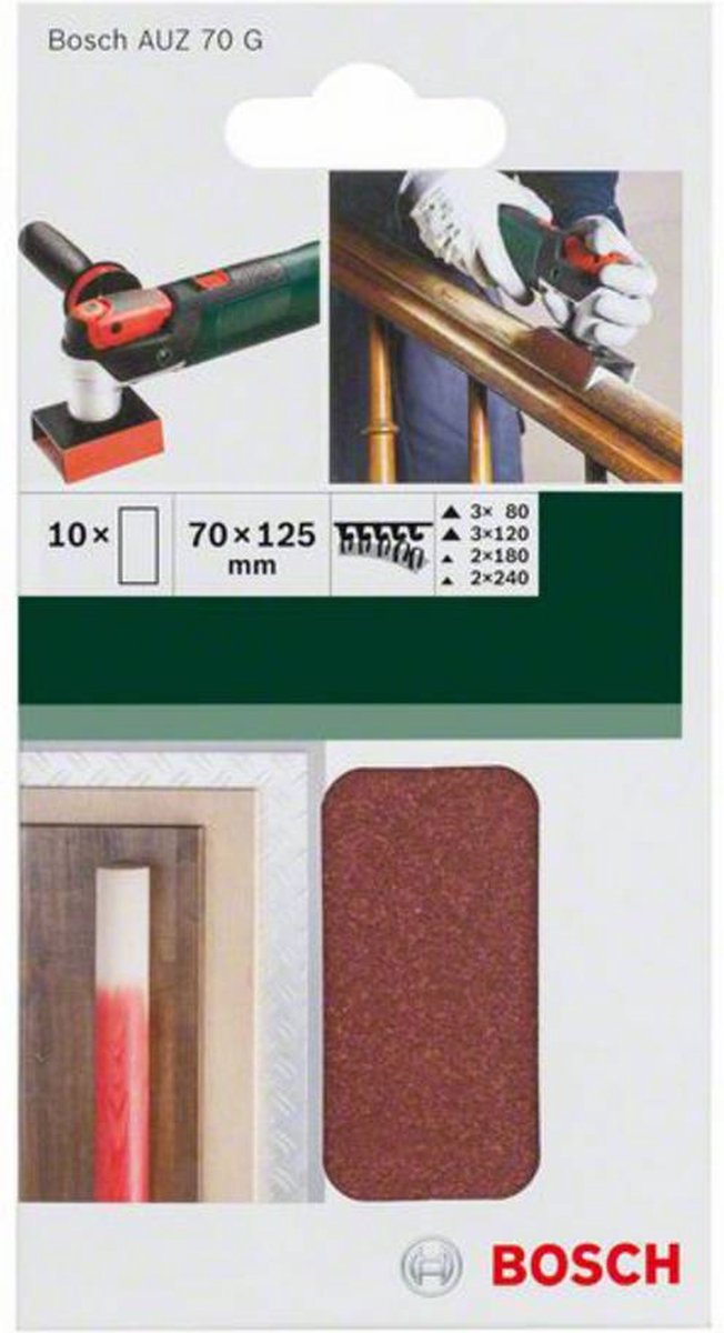 Bosch 10-delige schuurbladenset 70 x 125 mm - korrel 80; 120; 180; 240