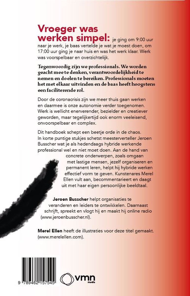 Boekomslag "Vroeger was werken simpel" met tekst en een zwarte veeg.