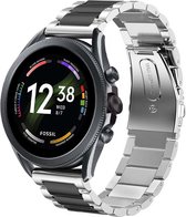 Stalen Smartwatch bandje - Geschikt voor  Fossil Gen 6 - 44mm stalen band - zilver/zwart - Strap-it Horlogeband / Polsband / Armband