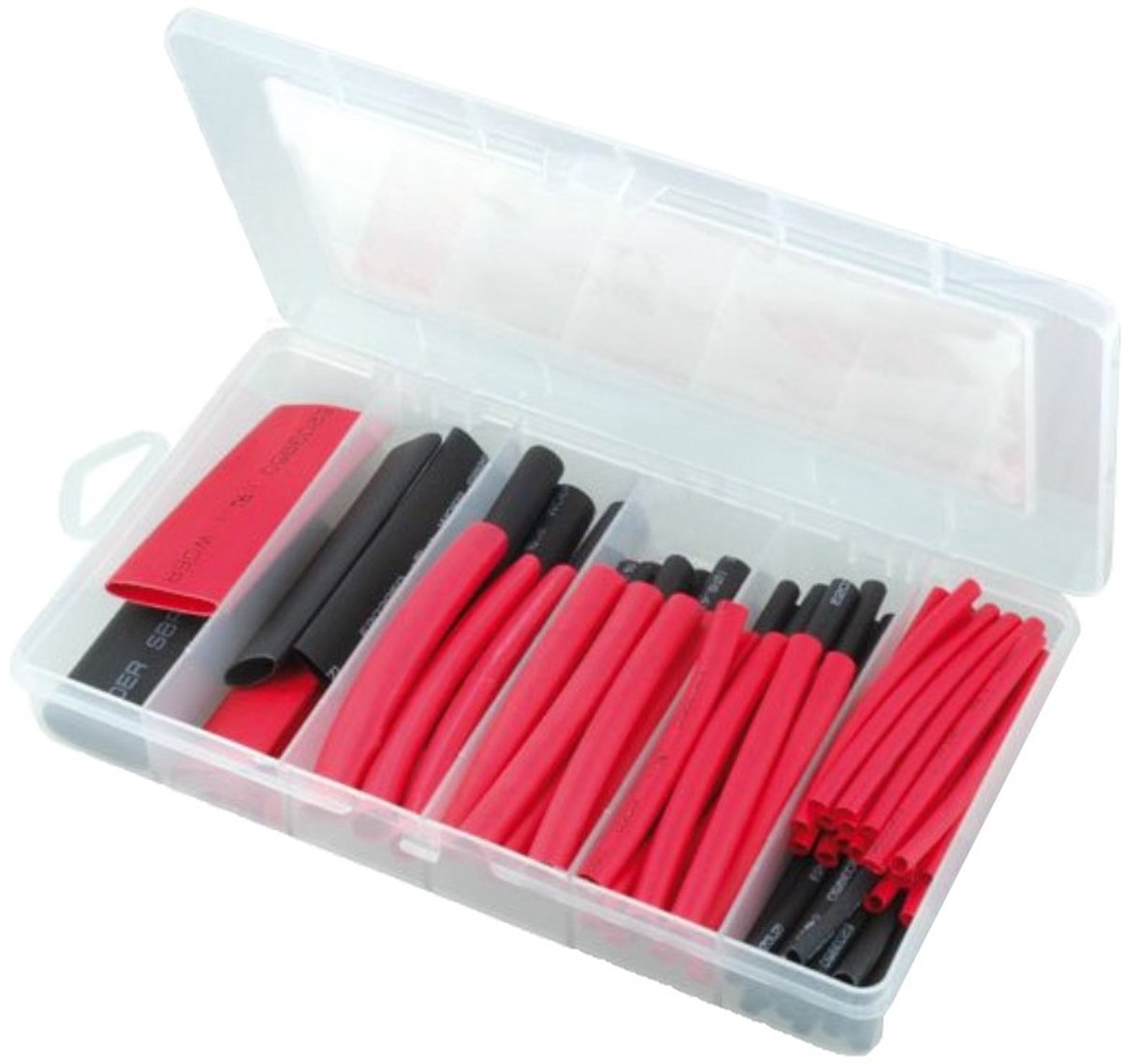 Krimpkous assortiment - 3:1 - Met lijm - 80 stuks - diverse diameters - Zwart/Rood