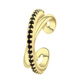 Lucardi Dames Goldplated earcuff kruis zirkonia zwart - Oorbellen - Cadeau - Echt Zilver - Goudkleurig