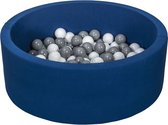 Ballenbad rond - blauw - 90x30 cm - met 150 wit en grijze ballen