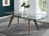 Uitschuiftafel ALTAMIRA - 6 à 8 personen - Gehard glas & metaal met notenhouteffect L 240 cm x H 75 cm x D 90 cm