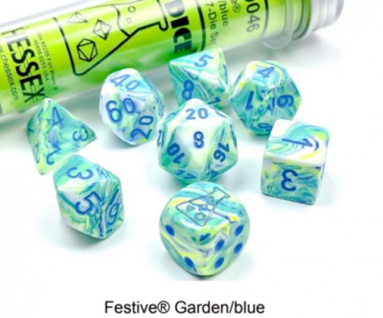 Afbeelding van het spel Chessex 8-Die set Lab Dice Festive Garden/Blue