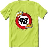 98 Jaar Hoera Verkeersbord T-Shirt | Grappig Verjaardag Cadeau | Dames - Heren | - Groen - M