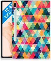Tablet Hoes Geschikt voor Samsung Galaxy Tab S7FE Siliconen Cover Geruit met transparant zijkanten