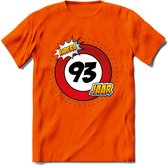 93 Jaar Hoera Verkeersbord T-Shirt | Grappig Verjaardag Cadeau | Dames - Heren | - Oranje - XXL