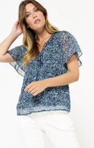 LOLALIZA Bloemenblouse met korte mouwen - Marine Blauw - Maat 44