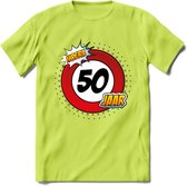 50 Jaar Hoera Verkeersbord T-Shirt | Grappig Abraham Verjaardag Cadeau | Dames - Heren | - Groen - L