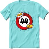 44 Jaar Hoera Verkeersbord T-Shirt | Grappig Verjaardag Cadeau | Dames - Heren | - Licht Blauw - XXL