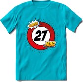 27 Jaar Hoera Verkeersbord T-Shirt | Grappig Verjaardag Cadeau | Dames - Heren | - Blauw - S