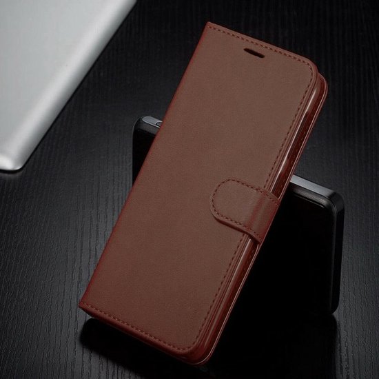 Coque pour Samsung Galaxy A2 Core - Bookcase - Espace pour 3 cartes - Cuir Artificiel - avec 3x Protecteur d'écran Trempé - SAFRANT1 - Marron Foncé