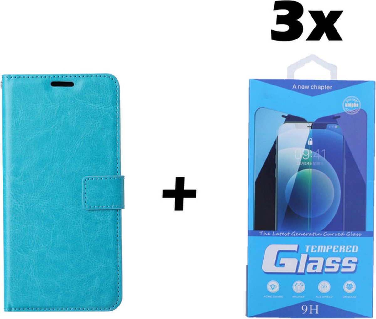 Samsung Galaxy A40 Telefoonhoesje - Bookcase - Ruimte voor 3 pasjes - Kunstleer - met 3x Tempered Screenprotector - SAFRANT1 - Turquoise
