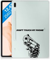 Tablet Hoesje met foto Samsung Galaxy Tab S7FE Siliconen Bumper Gun Don't Touch My Phone met doorzichte zijkanten