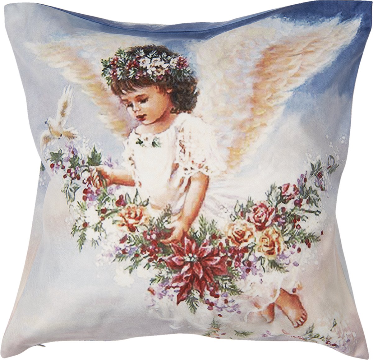 Clayre & Eef Kussenhoes 45x45 cm Wit Polyester Vierkant Engel Sierkussenhoes