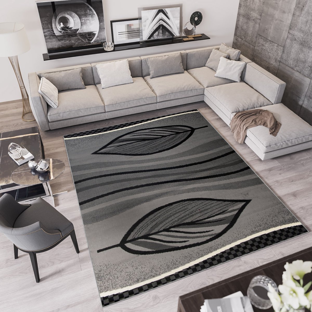 Tapiso Qmega Vloerkleed Grijs Zwart Modern Tapijten Maat- 250x350