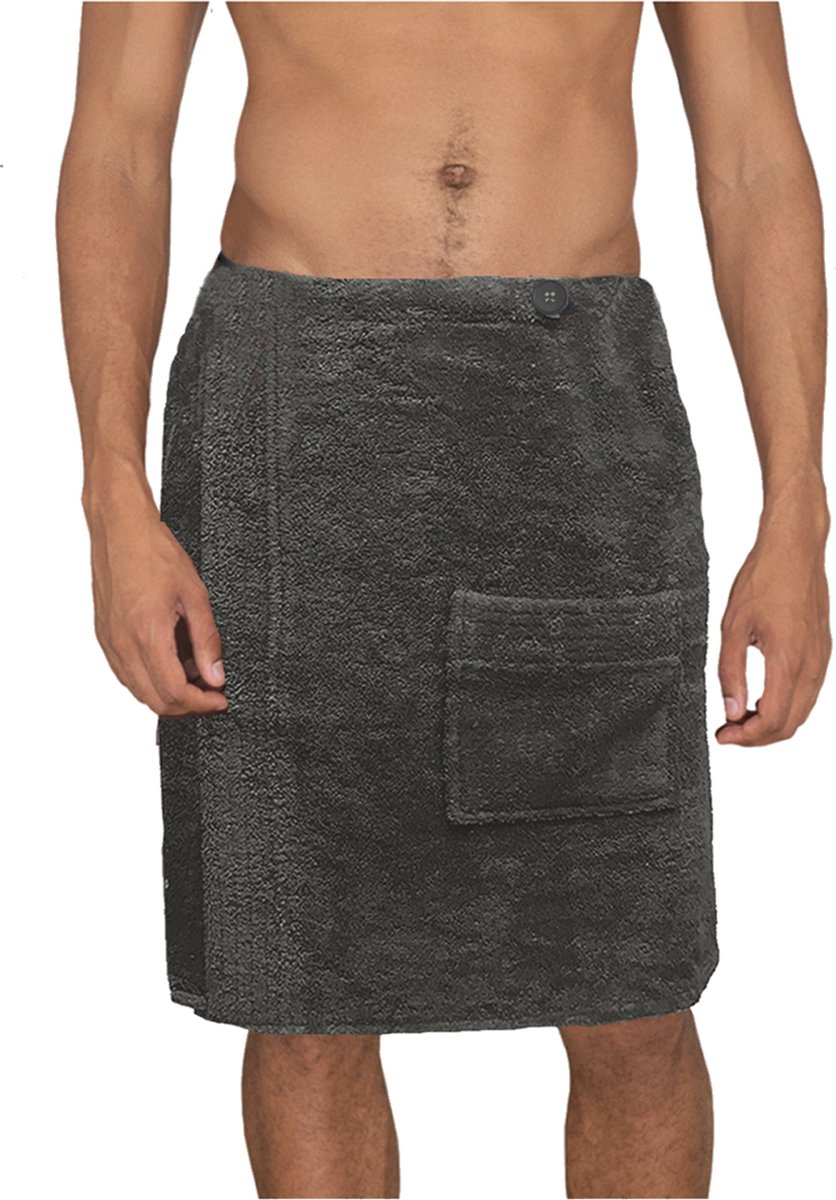 JEMIDI Sauna badstof kilt sarong M-XXL heren 100% katoen sauna kilt sauna sarong sauna handdoek - Antraciet