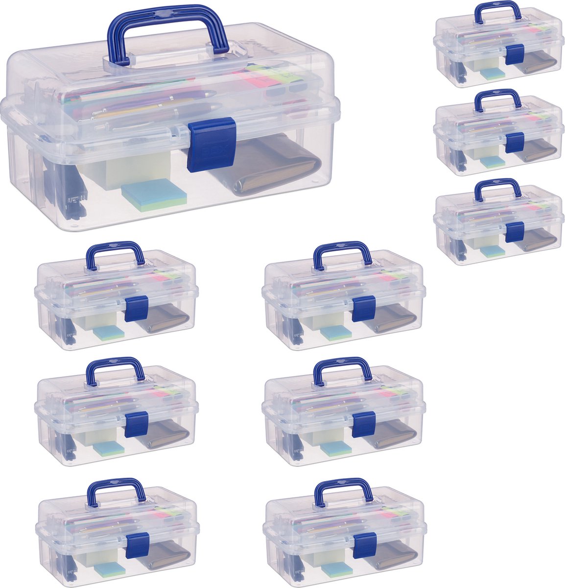 10 x opbergbox met vakjes - transparante opbergdoos - 9 vakken assortimentsdoos