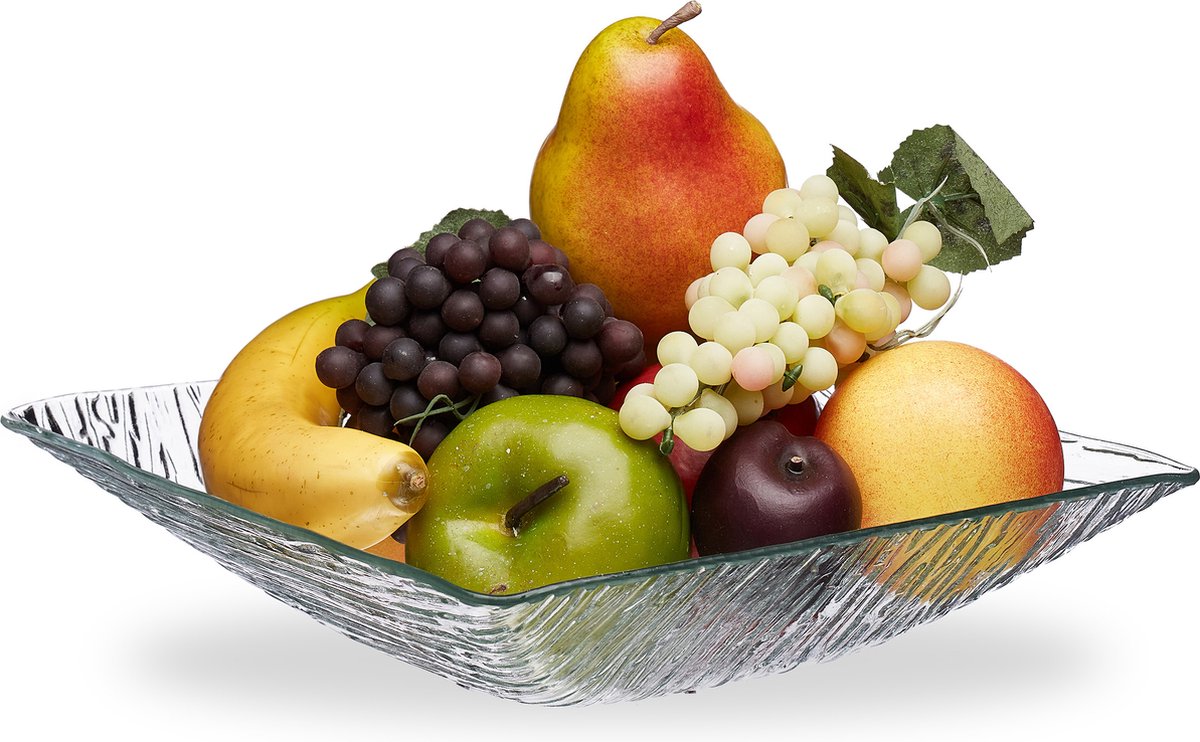 Relaxdays serveerschaal op voet - glazen serveerkom - fruitschaal