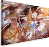 Schilderij - Drie Jonge Vrouwen, Premium Print op Canvas