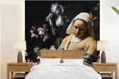 Behang - Fotobehang Melkmeisje - Johannes Vermeer - Bloemen - Breedte 240 cm x hoogte 260 cm