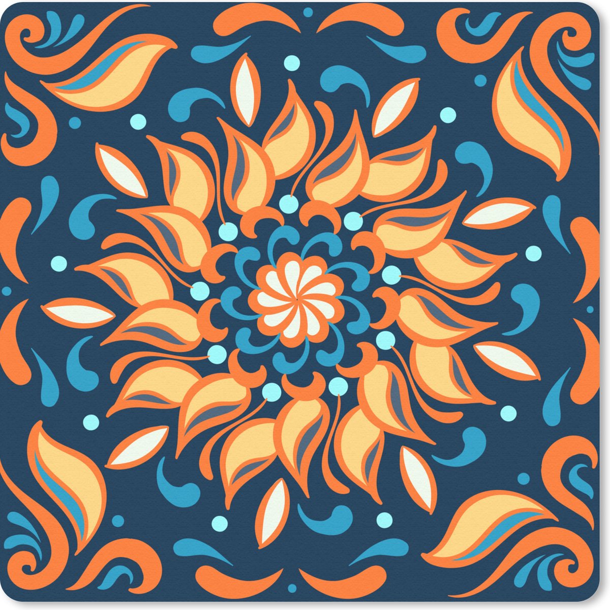Muismat 30x30 cm - Mousepad Zonnebloemen - Bladeren - Oranje - Blauw - Muismatten