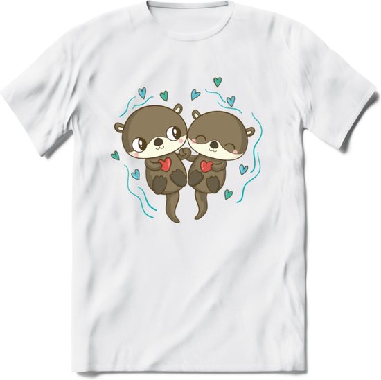 Love Otters - Valentijn T-Shirt | Grappig Valentijnsdag Cadeautje voor Hem en Haar | Dames - Heren - Unisex | Kleding Cadeau | - Wit - S