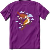 Lovebirds - Valentijn T-Shirt | Grappig Valentijnsdag Cadeautje voor Hem en Haar | Dames - Heren - Unisex | Kleding Cadeau | - Paars - L