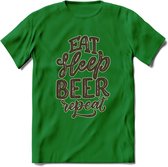 Eat Sleep Beer Repeat T-Shirt | Bier Kleding | Feest | Drank | Grappig Verjaardag Cadeau | - Donker Groen - L