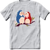 Lovebirds - Valentijn T-Shirt | Grappig Valentijnsdag Cadeautje voor Hem en Haar | Dames - Heren - Unisex | Kleding Cadeau | - Licht Grijs - Gemaleerd - XL