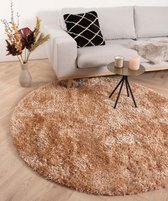 Rond hoogpolig vloerkleed velours Posh - zalmroze 160 cm rond